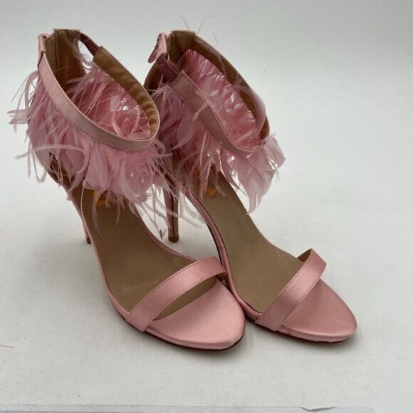 FSJ Women Trendy Open Toe Thin High Heel Sandals Ankle Straps Fur Stiletto Prom - Picture 4 of 8